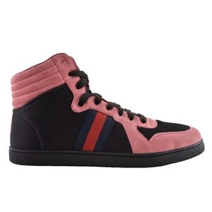 Gucci Thunder Stretch Black Pink Suede GG Logo Flat High Top Sneakers G 9 US 10